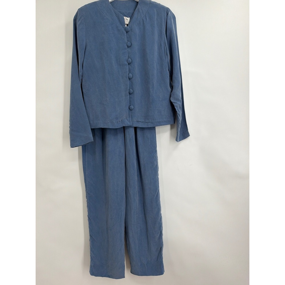 Jeffrey & Dara‎ Petite Blue 2 Piece Set Jacket Pants Rayon Size 4 Vintage